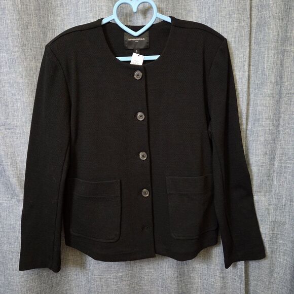 NWT BANANA REPUBLIC Boucle Collarless Jacket Women’s Petite S Black - Picture 2 of 11